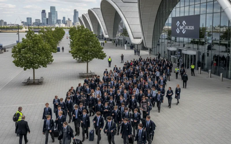 School delegation arriving at ExCeL London for Bett UK 2026